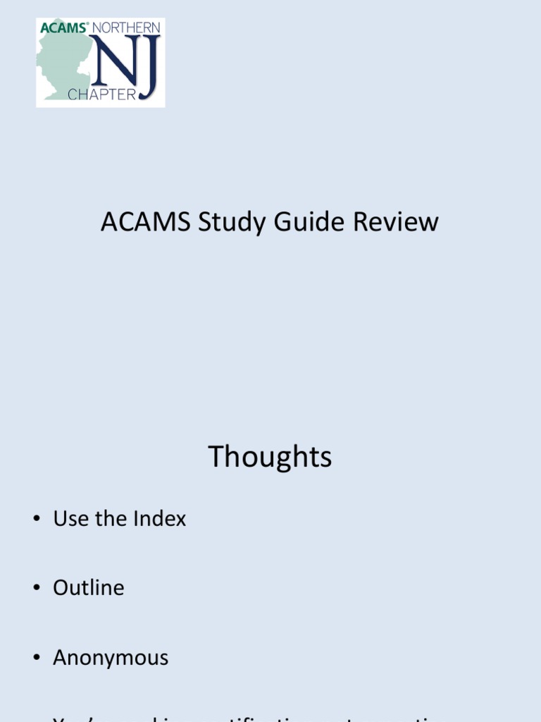 NNJ Chapter Acams Study Guide Review PDF PDF Financial Action Task