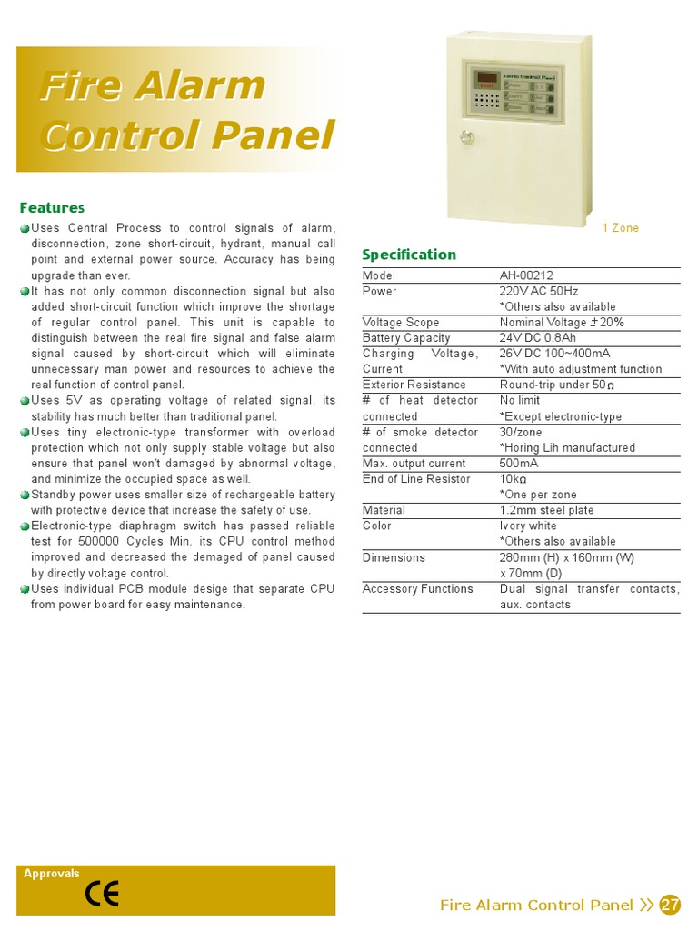AH-00212 Fire Alarm Panel Specs | PDF | Voltage | Transformer