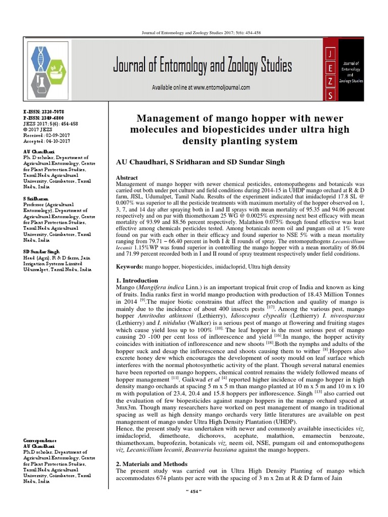 Management of Mango Hopper With Newer Molecules and Biopesticides Under ...