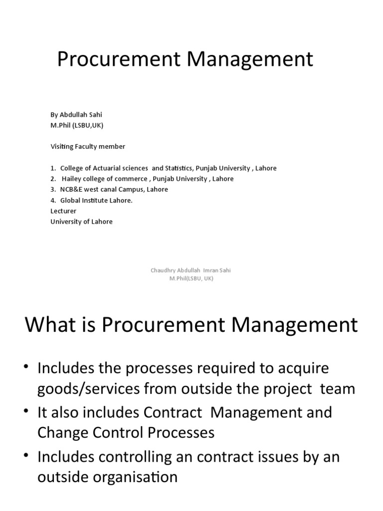 Procurement Management Ppts by Abdullah Sahi | PDF | Procurement | Prices