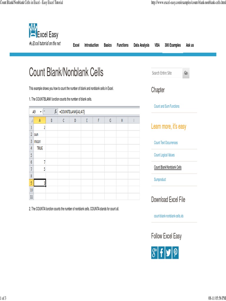 Count Nonblank Cells Excel : COUNT and COUNTA functions to count cells ...