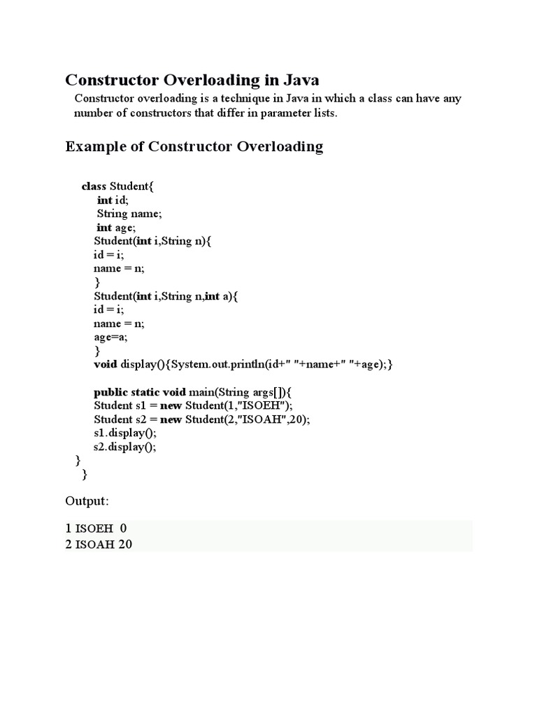 Constructor Overloading in Java, PDF, Inheritance (Object Oriented  Programming)
