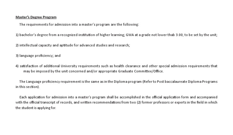 Master's Program Admission Requirements | PDF