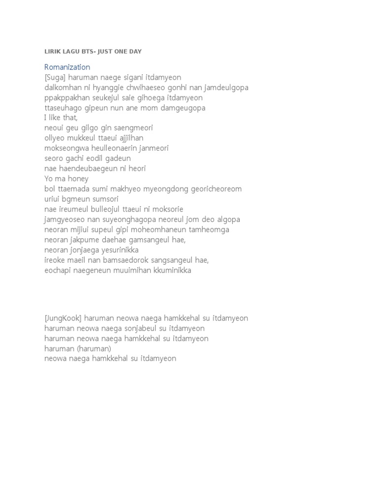 Lirik Lagu Bts Just One Day Nature