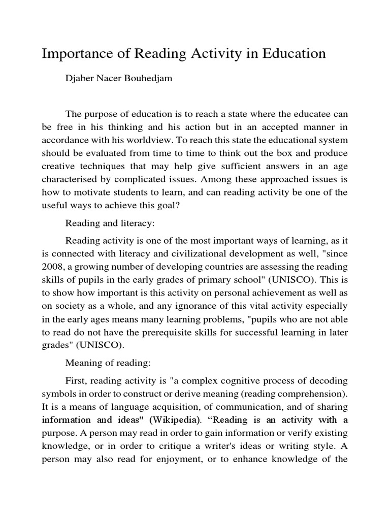 Importance of Reading Activity in Education | PDF | Literacy | Learning