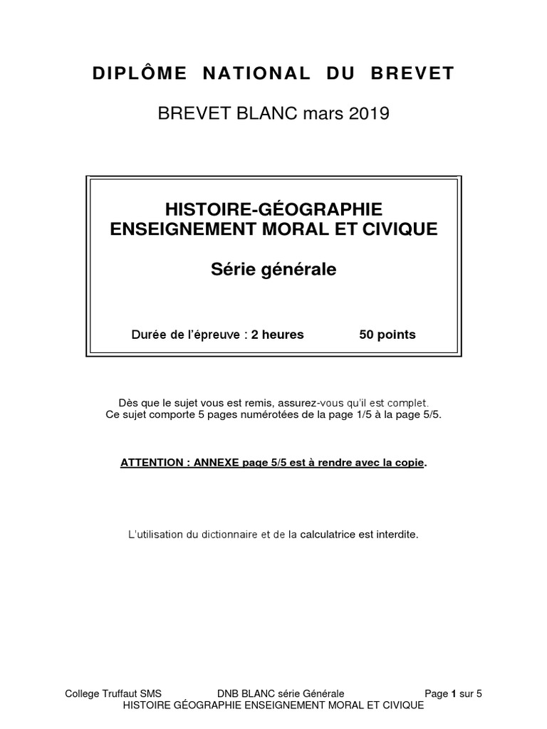 Brevet Blanc Mars 2019 Sujet | Loi internationale | France