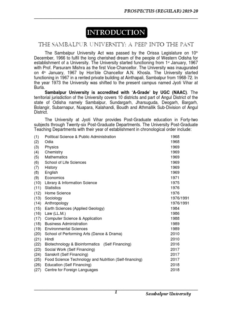 Sambalpur University Prospectus 2019-20 | PDF | Postgraduate Education ...