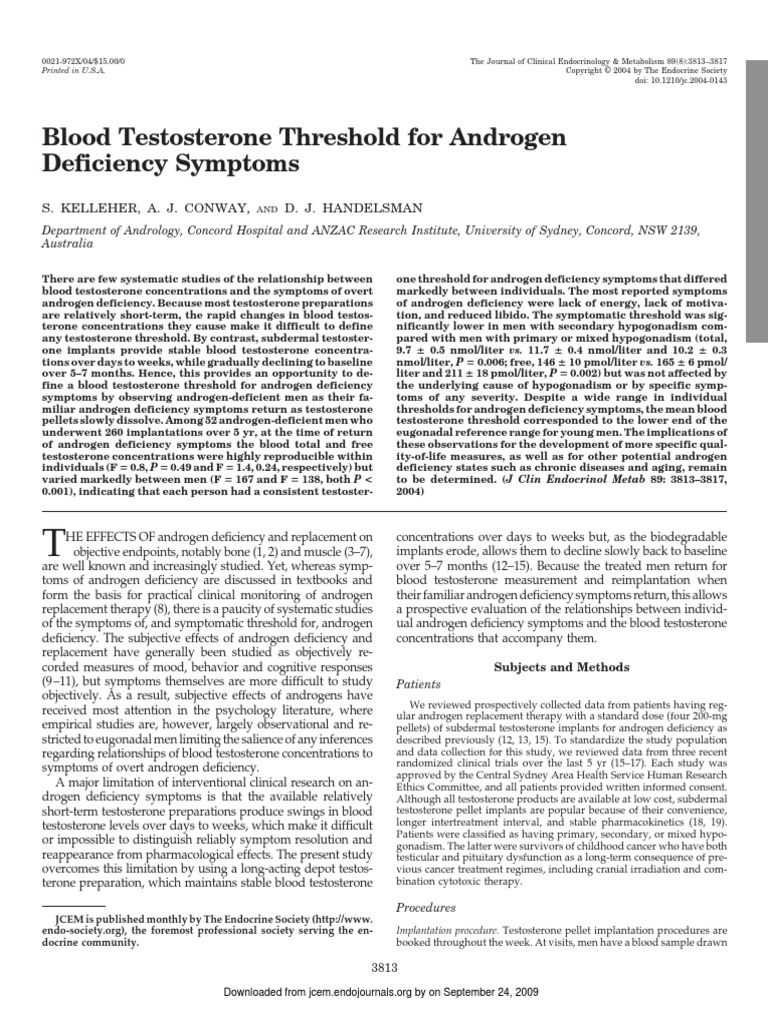 Blood Testosterone Threshold For Androgen Deficiency Symptoms | PDF ...
