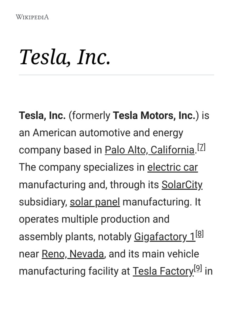 Tesla, Inc. - Wikipedia, PDF, Tesla Model S
