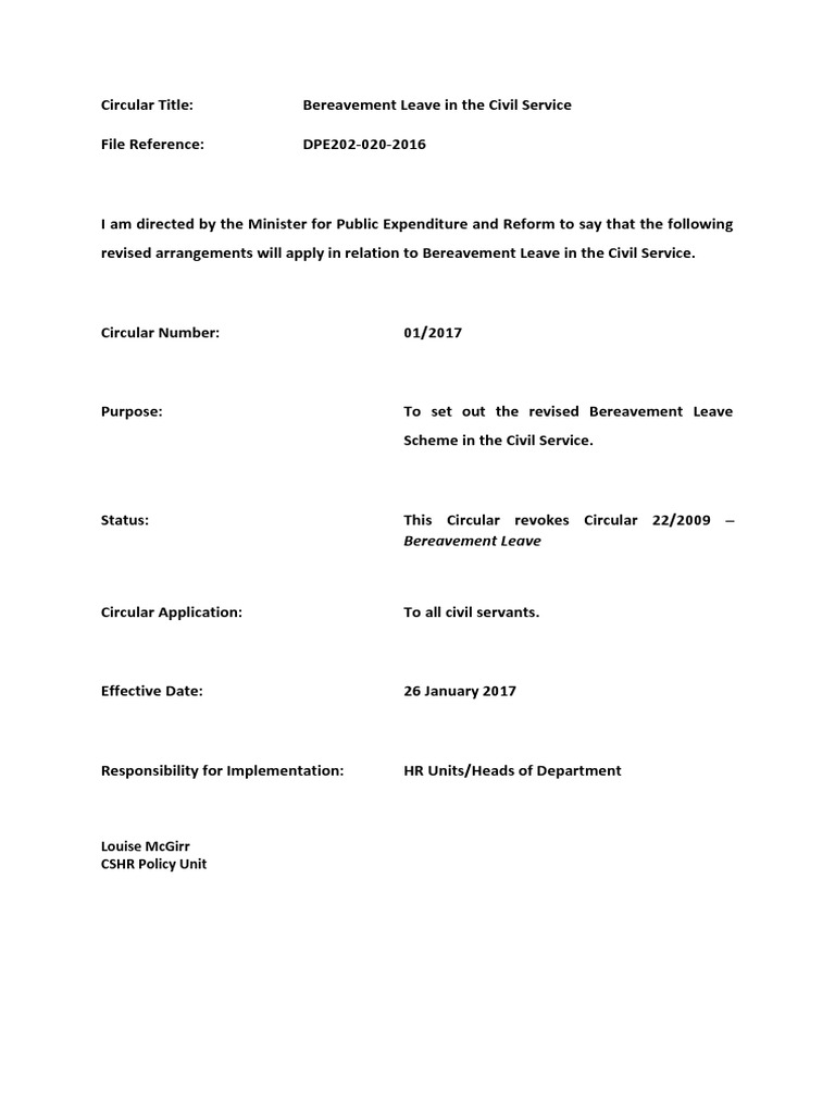 Revised Bereavement Leave Scheme for Irish Civil Servants Increased