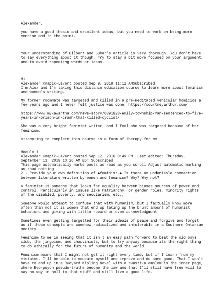 Womens Writing Alex KnapikLevert Class Discussion PDF The Yellow