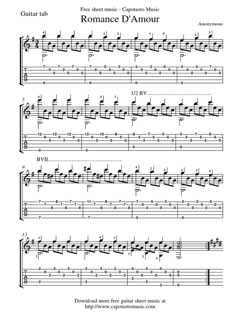 Romance classical 2024 guitar sheet music