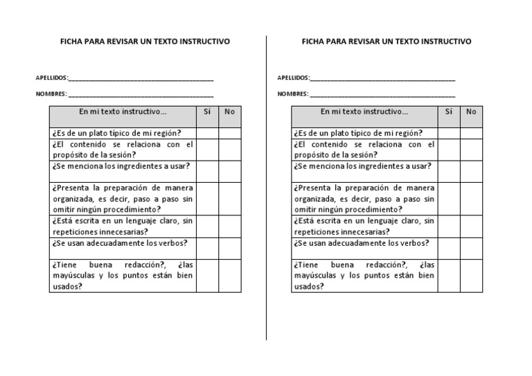 Ficha para Revisar Un Texto Instructivo PDF