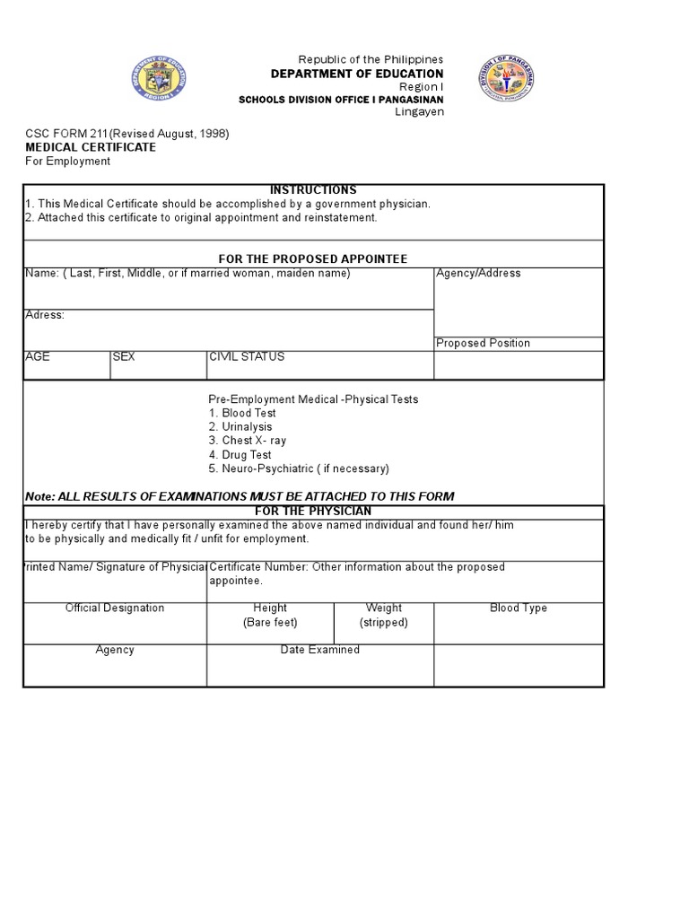 Form 211 medical certificate pdf