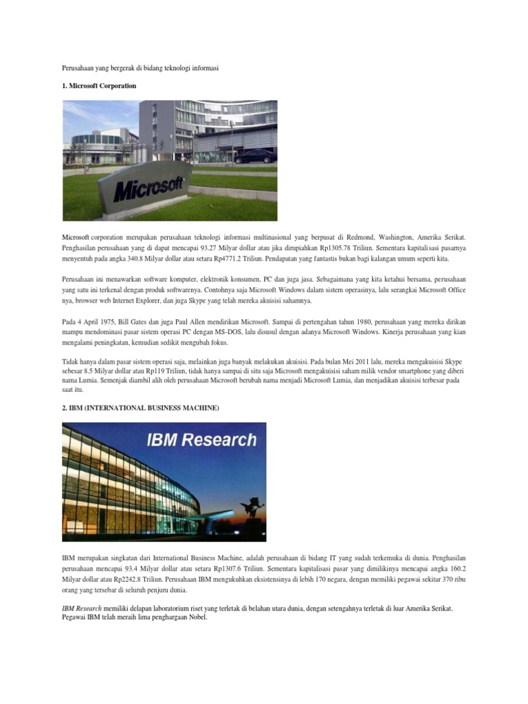 Perusahaan Yang Bergerak Di Bidang Teknologi Informasi