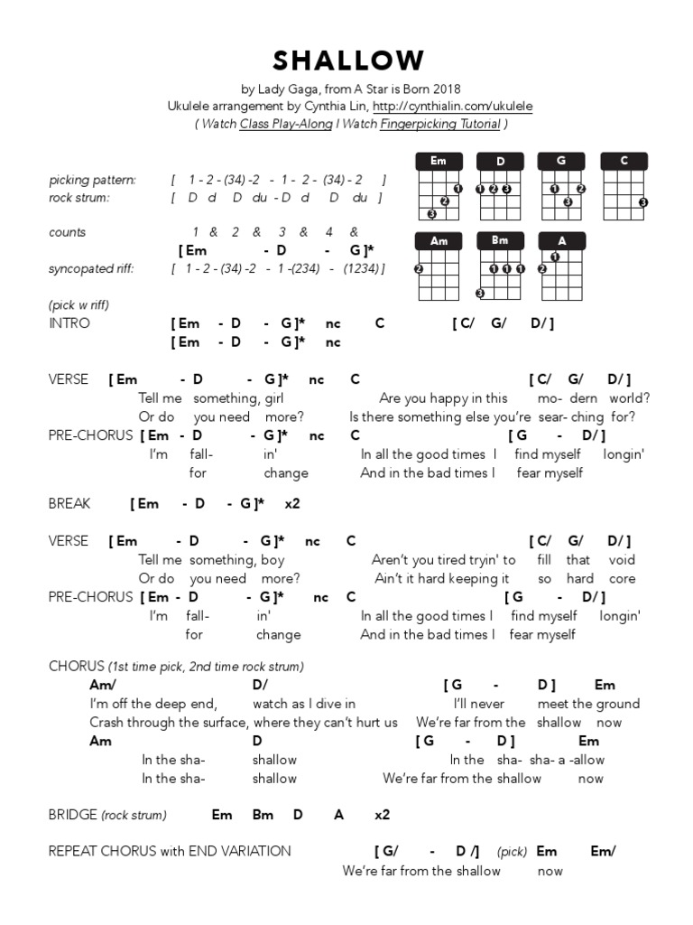 SHALLOW Ukulele Chart PDF PDF Song Structure | Elements Of Music