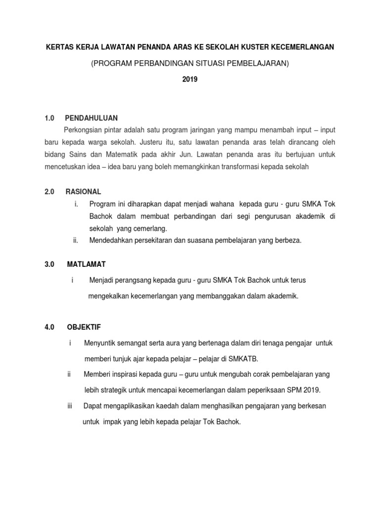 Contoh Surat Lawatan Penanda Aras Ke Sekolah