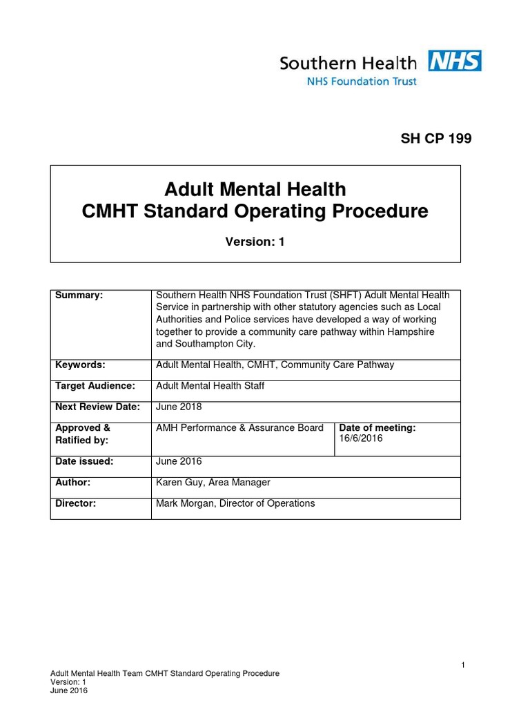 CMHT Standard Operating Procedure Guide | PDF | Community Mental Health ...