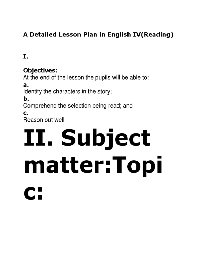 English IV Reading Lesson Plan | PDF | General Fiction