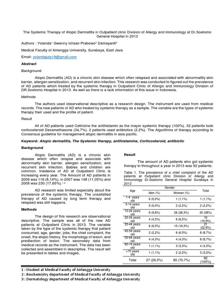 The Systemic Therapy of Atopic Dermatitis in Outpatient Clinic Division ...