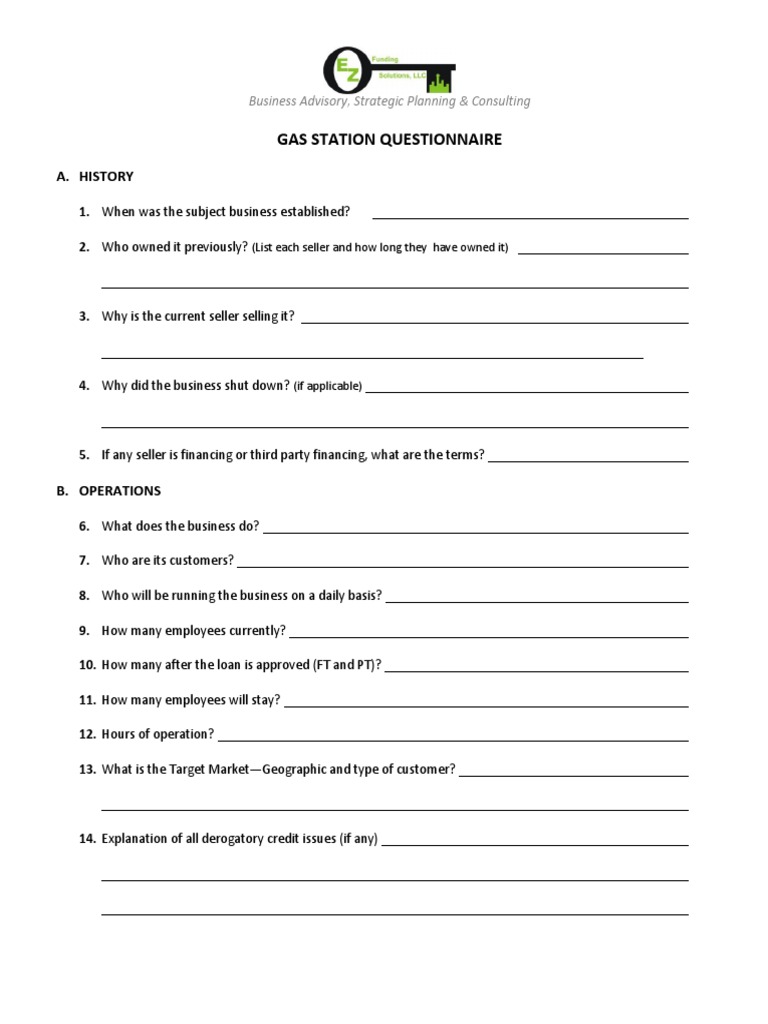 Gas Station Questionnaire PDF Filling Station Sales