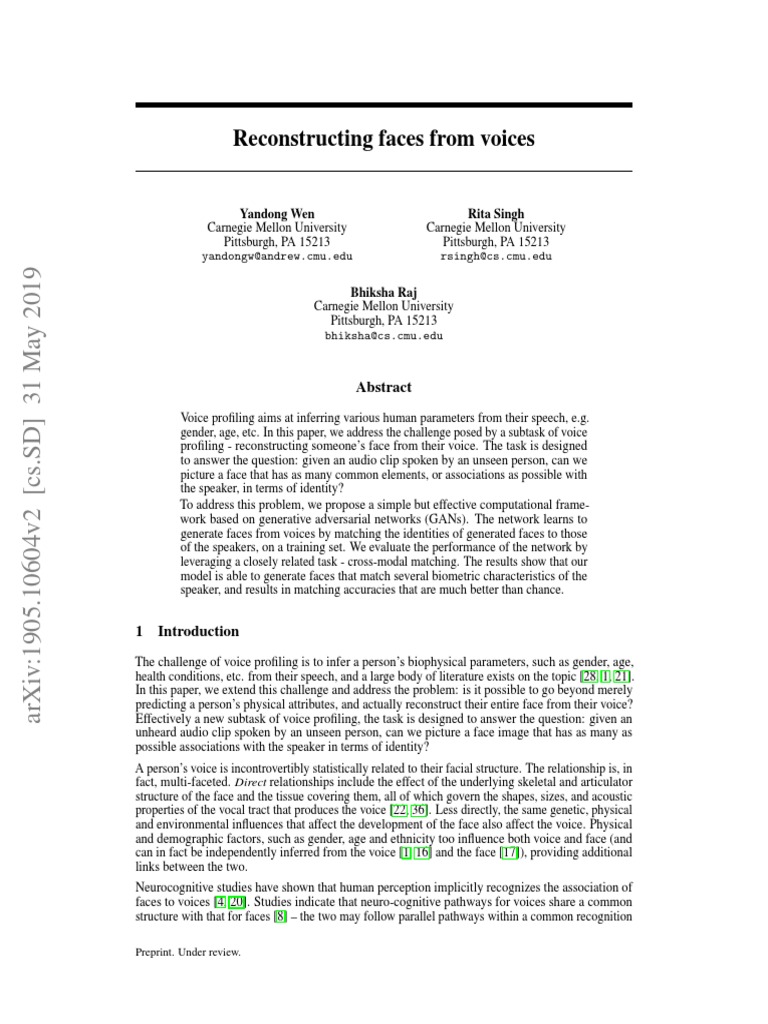 Generate Faces from Voice Data | PDF | Cognitive Science | Teaching ...