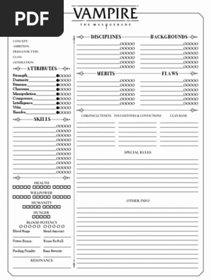 Vampire The Masquerade 5th Edition Npc Sheet Vampires Role Playing Games