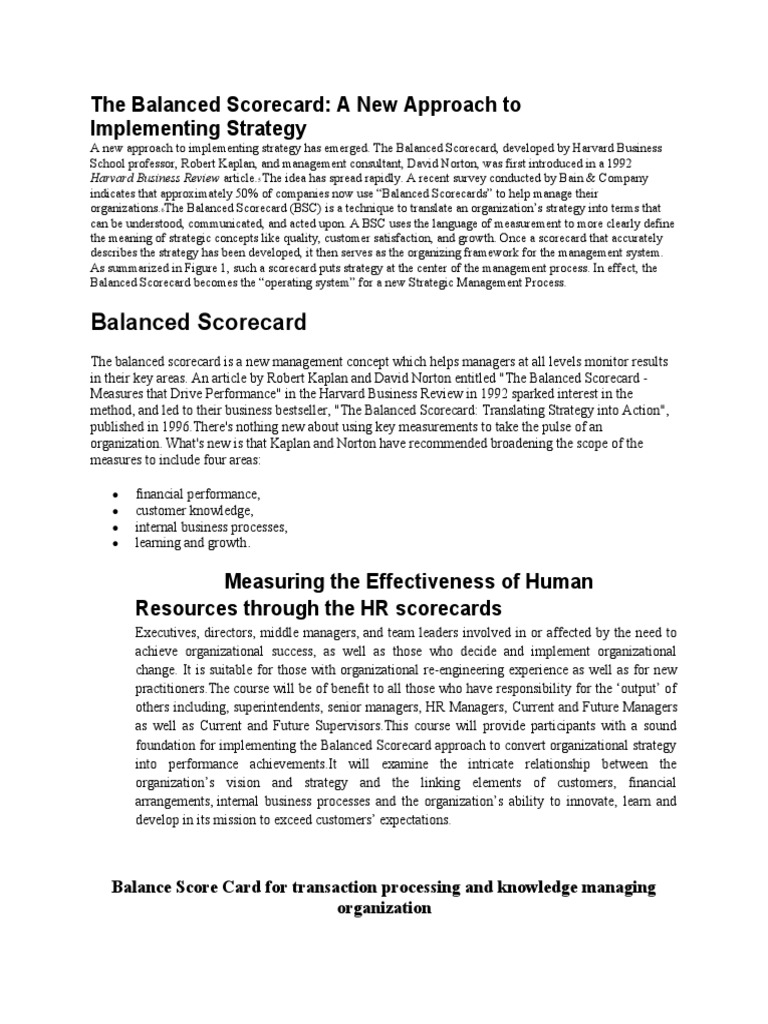 Implementing the Balanced Scorecard Strategy | PDF | Economies | Banking