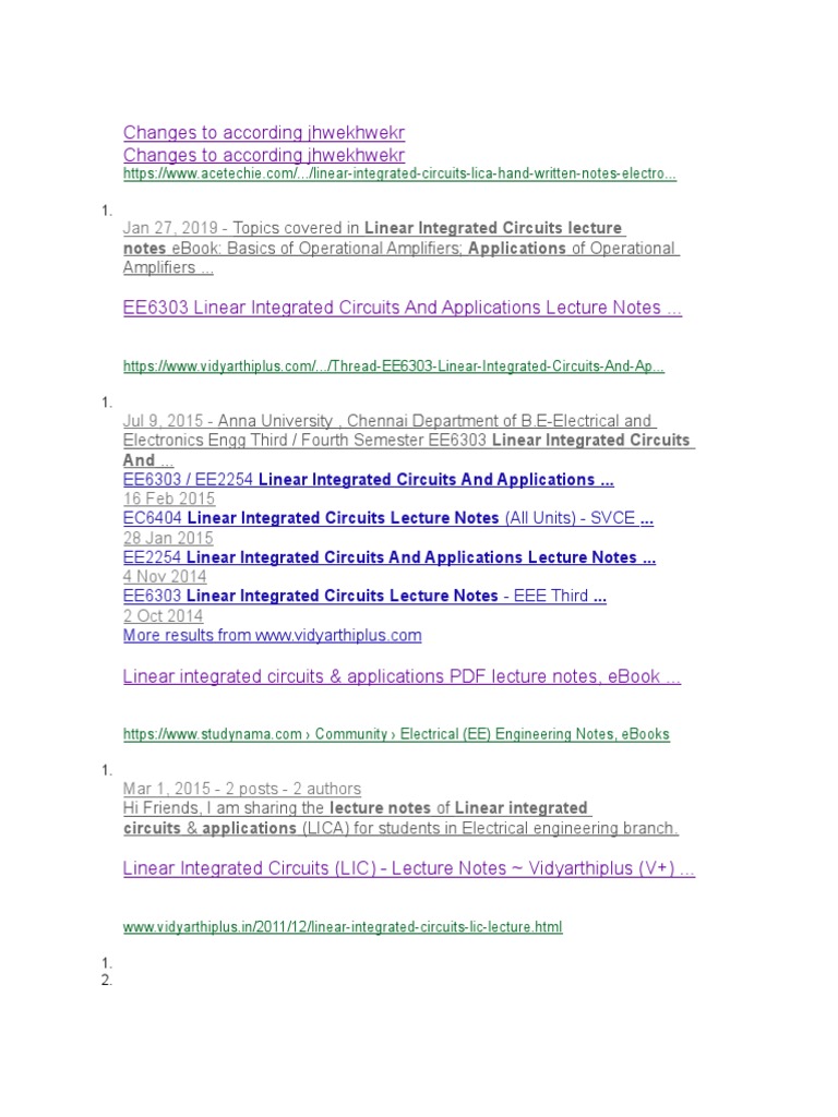 Linear Integrated Circuits Notes PDF Integrated Circuit