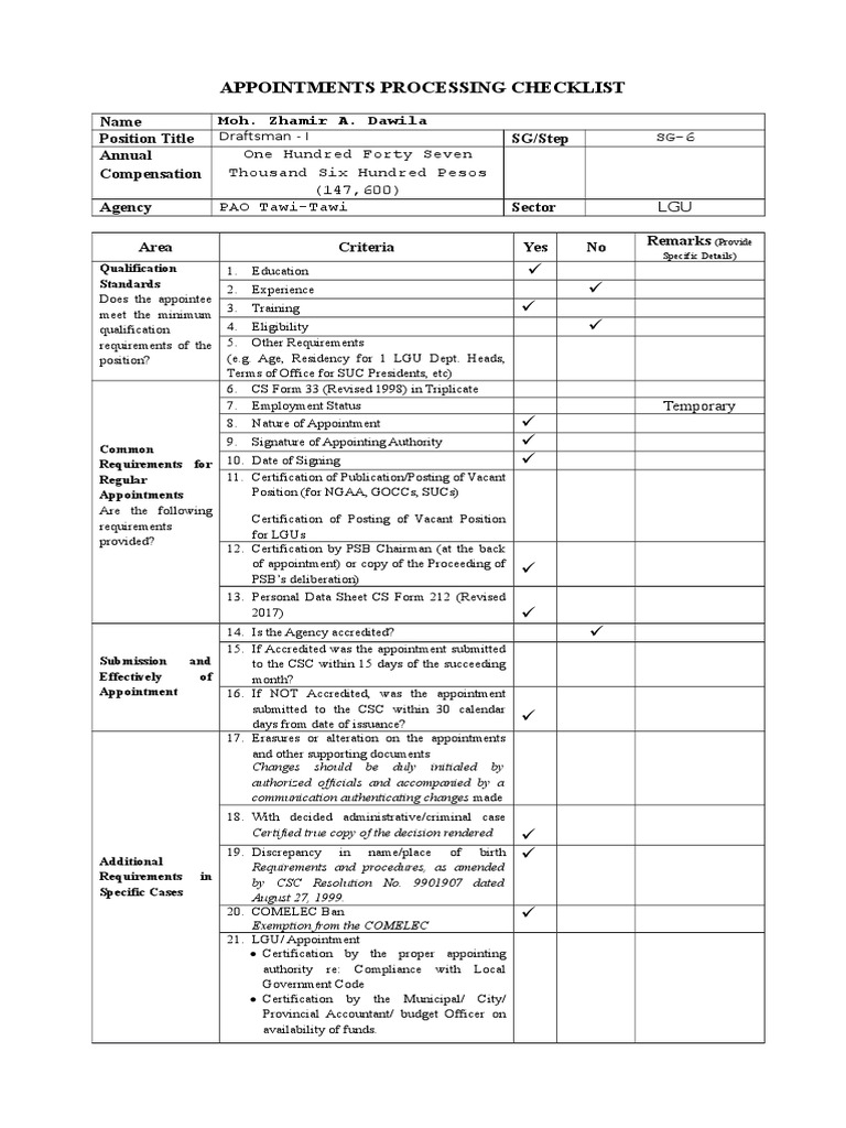 CSC Appointment Processing Checklist | PDF | Justice | Crime & Violence