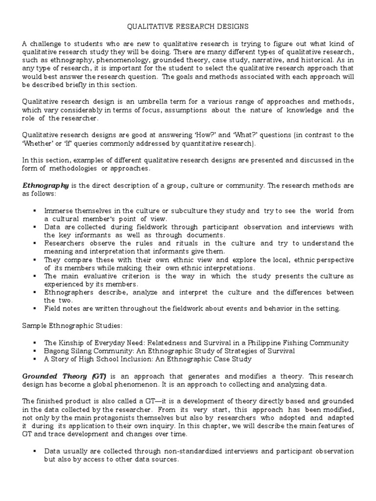 Overview of Qualitative Research Designs | PDF | Narrative ...