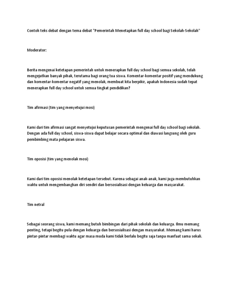Contoh Teks Debat Dengan Tema Debat