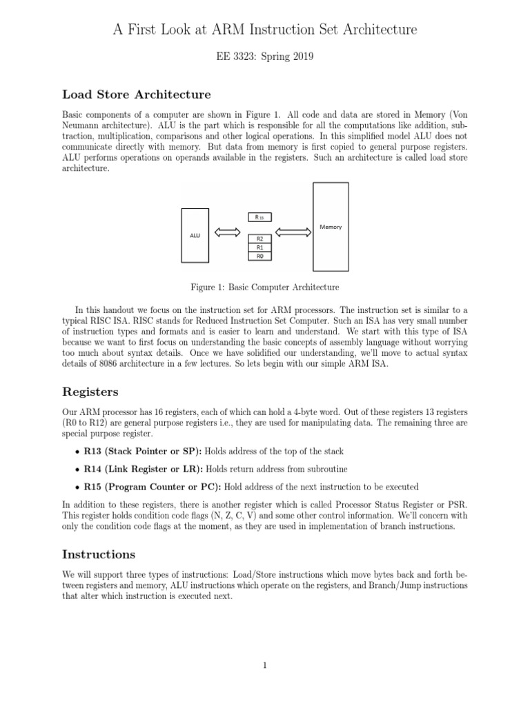 A First Look at ARM Instruction Set Architecture PDF Central Processing Unit Arm Architecture