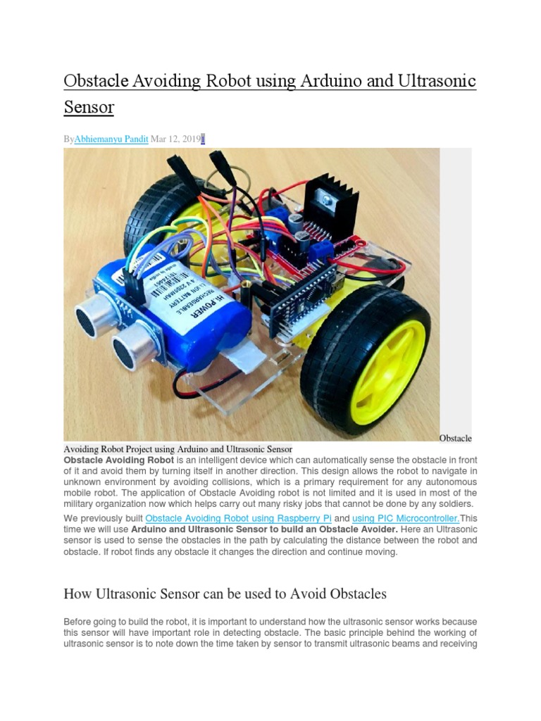 Obstacle Avoiding Robot Using Arduino and Ultrasonic Sensor | PDF ...