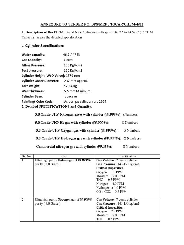 UHP Nitrogen Cylinder Specifications | PDF | Gases | Carbon Dioxide