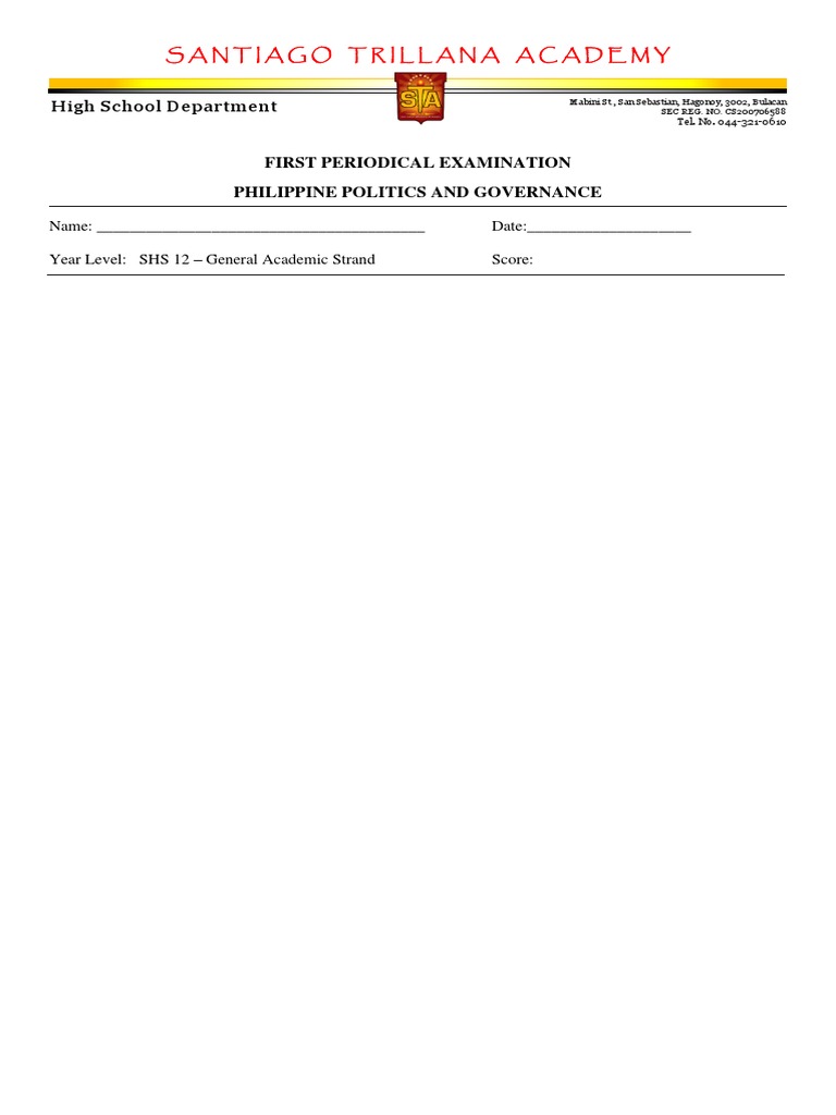 First Periodical Exam: Philippine Politics | PDF