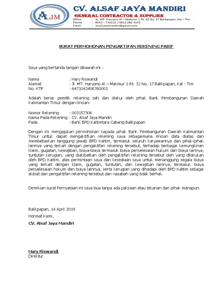 Surat Pernyataan Pasif