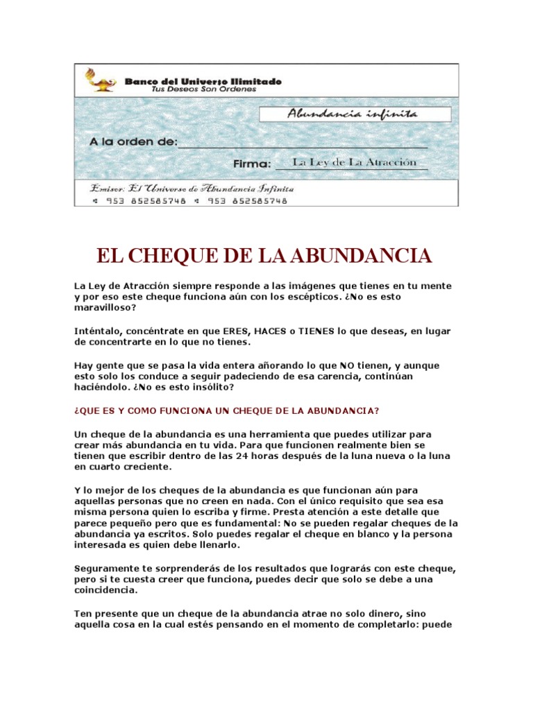 Cómo Llenar el Cheque de la Abundancia | PDF | Cheque | Universo