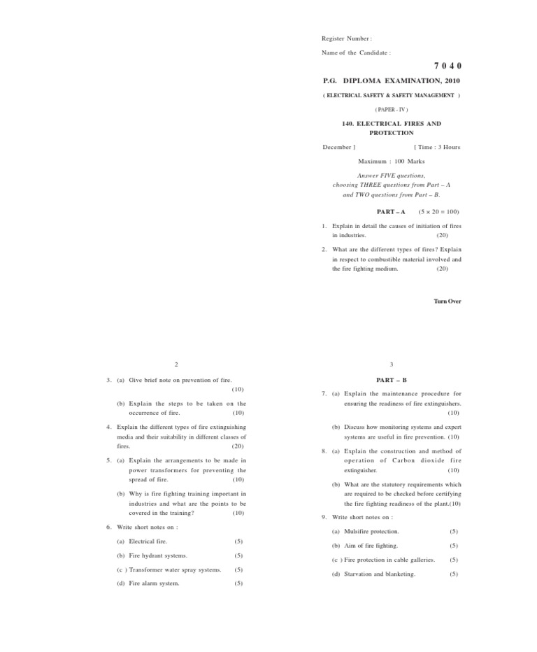 Electrical Safety Question Paper PDF Fires Firefighting