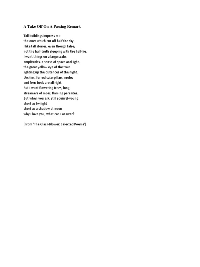 A Take Off On A Passing Remark PDF