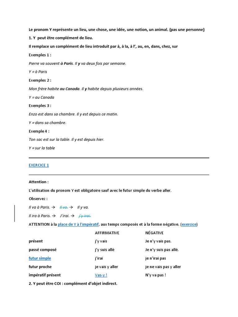 Emploi du pronom Y en français | PDF | Onomastique | Verbe