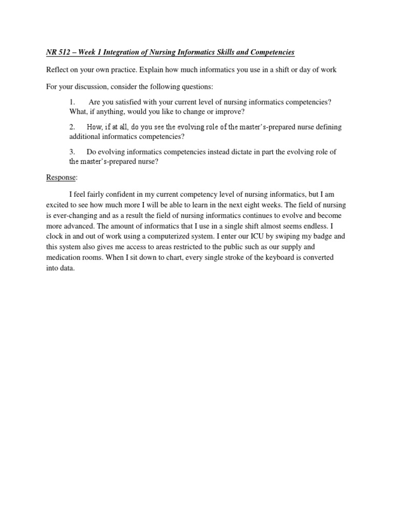 Nursing Informatics Competency Reflection | PDF