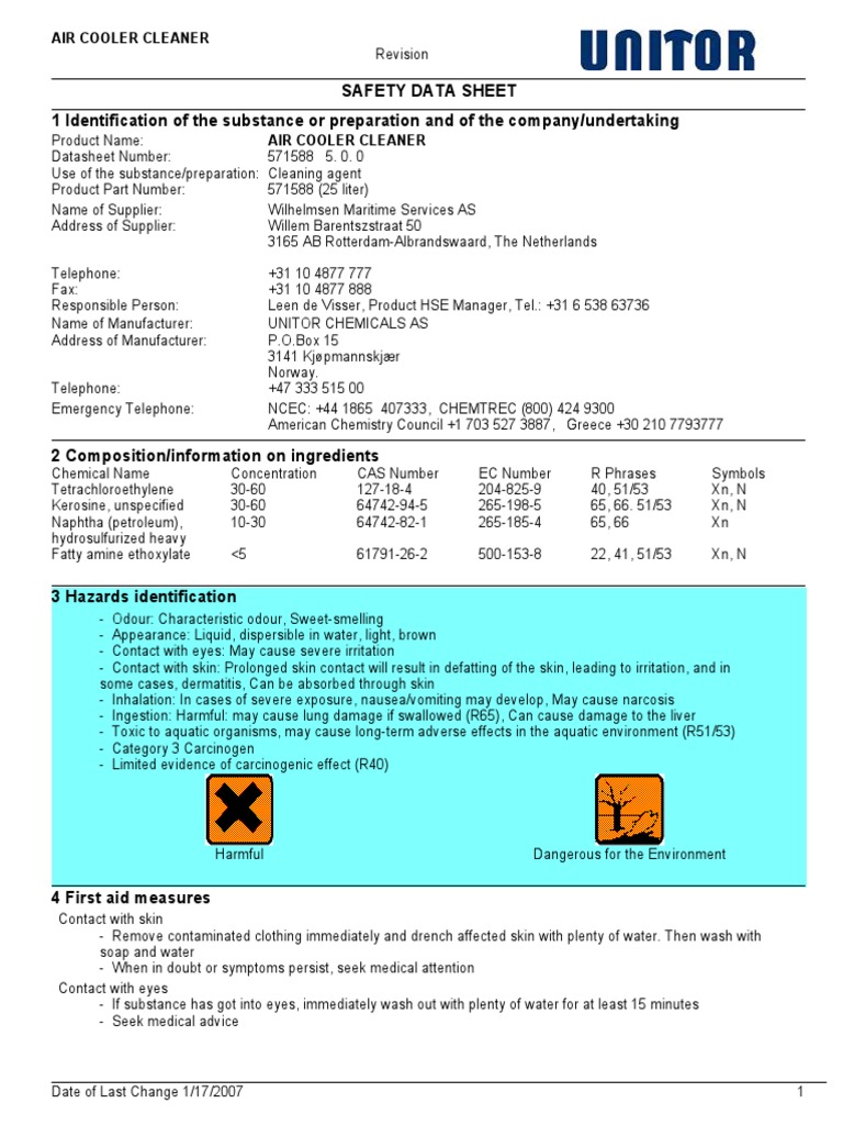 AIR COOLER CLEANER English PDF PDF Dangerous Goods Toxicity