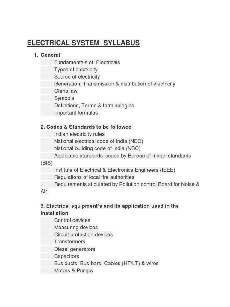 Electrical System Design Syllabus | PDF | Electric Power Distribution ...