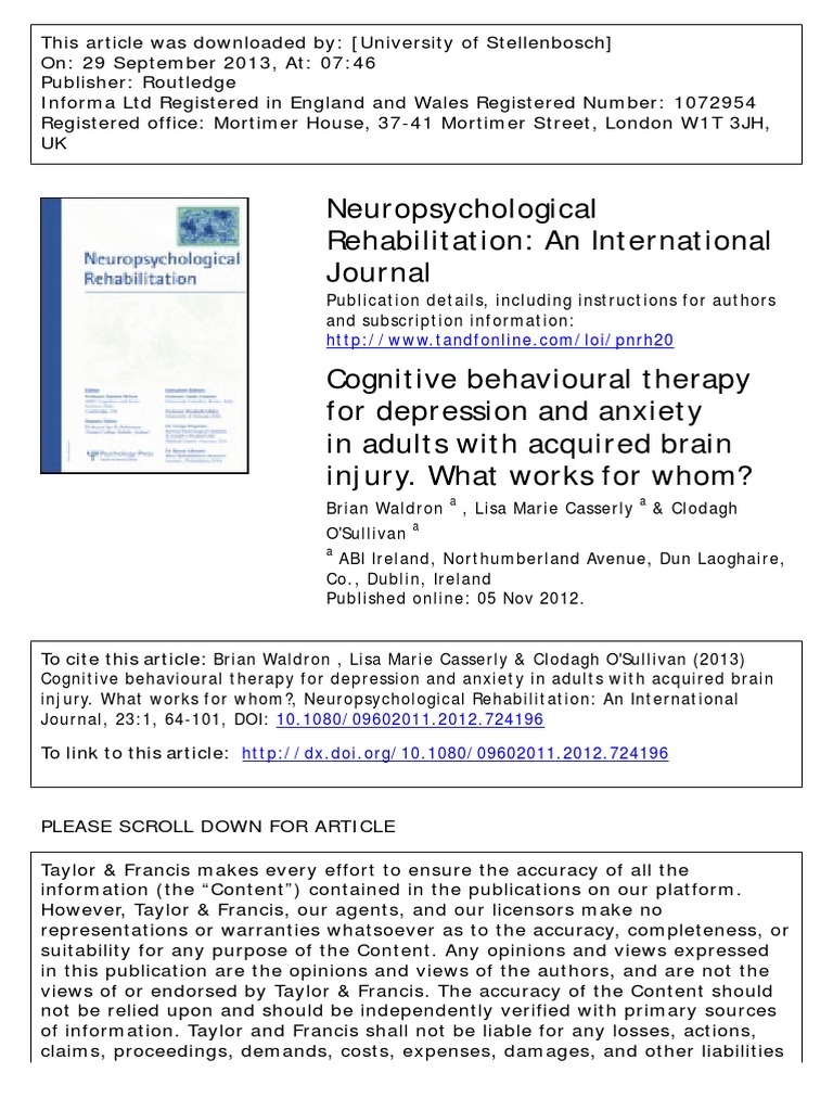CBT for Depression & Anxiety in ABI | PDF | Cognitive Behavioral ...