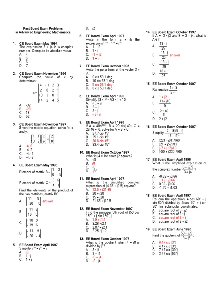 Past Board Exam Problems in Math (All-In-One) | PDF | Matrix ...