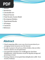 Literaturereview Proposed System Cloud Security System Model Development Modules Experimental Results Advantages Conclusion References