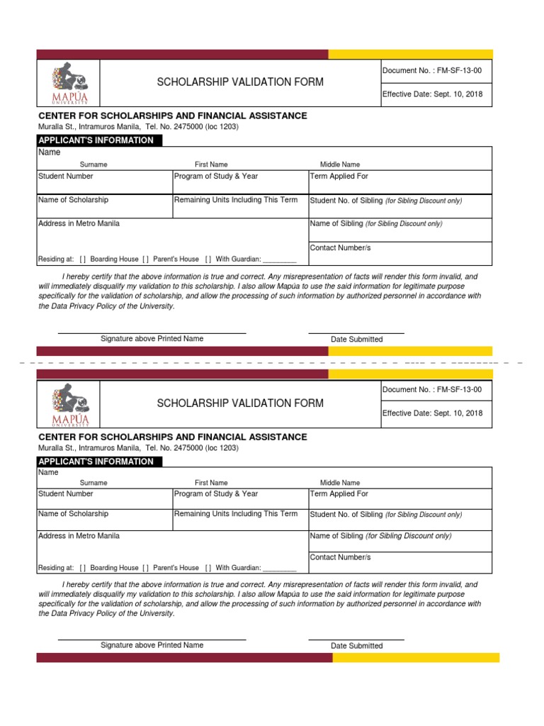 Scholarship Validation Form Template | PDF | Government And Personhood ...