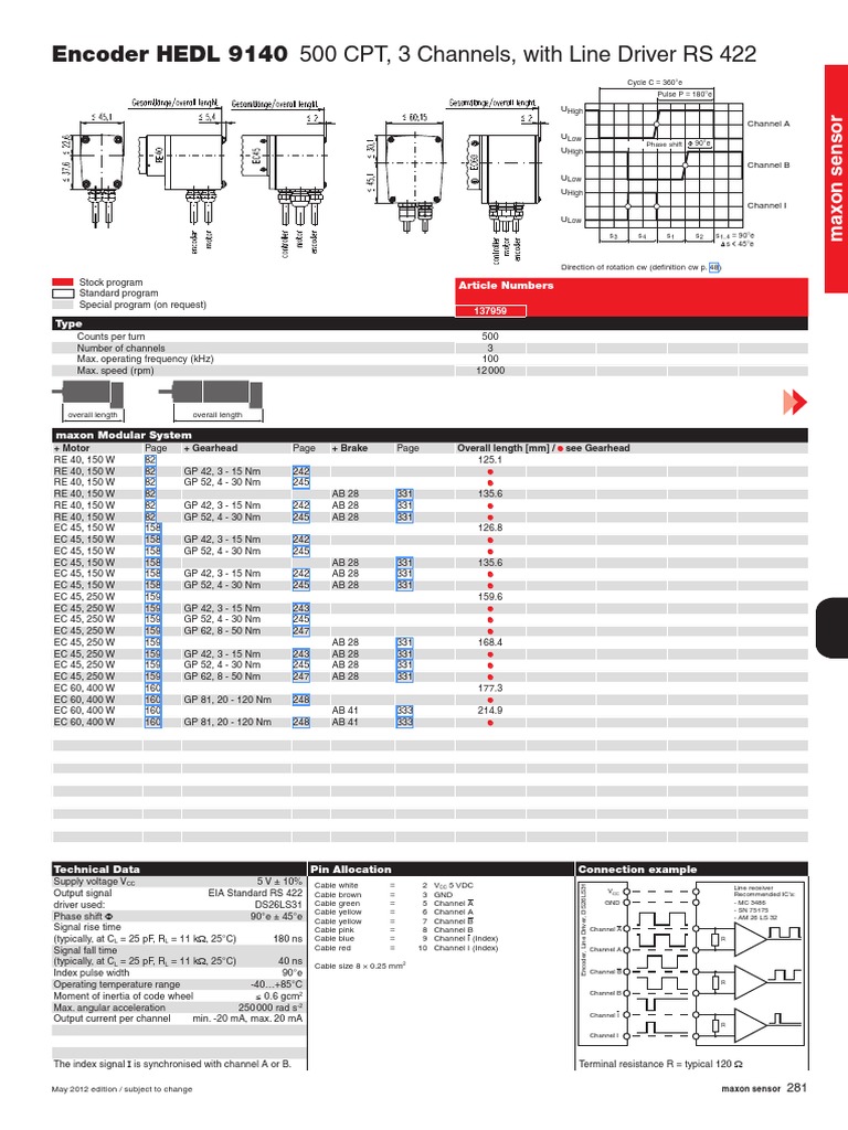 Encoder HEDL 9140 500 CPT, 3 Channels, With Line Driver RS 422 | PDF ...