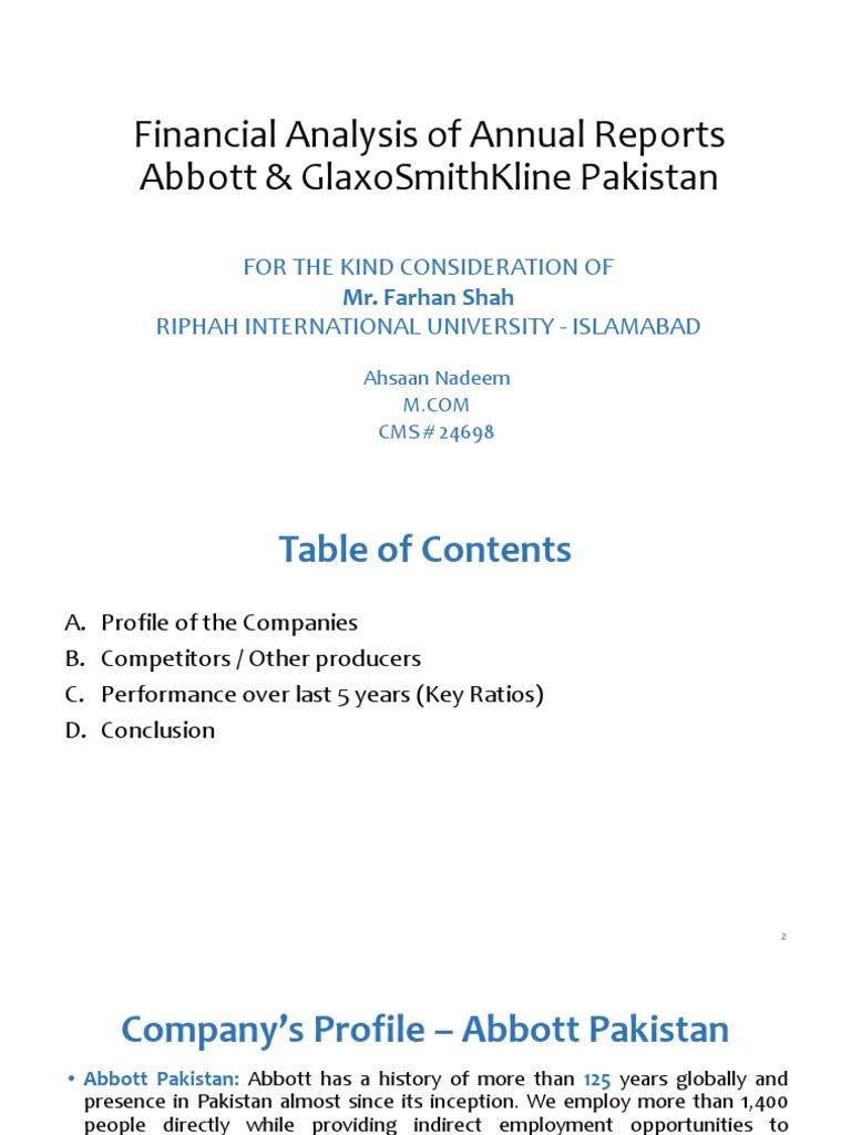 Financial Analysis of Annual Reports Abbott & Glaxosmithkline Pakistan
